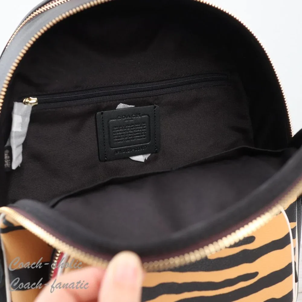 NWT Coach C6987 Court Backpack With Tiger Print in Honey/Black Multi